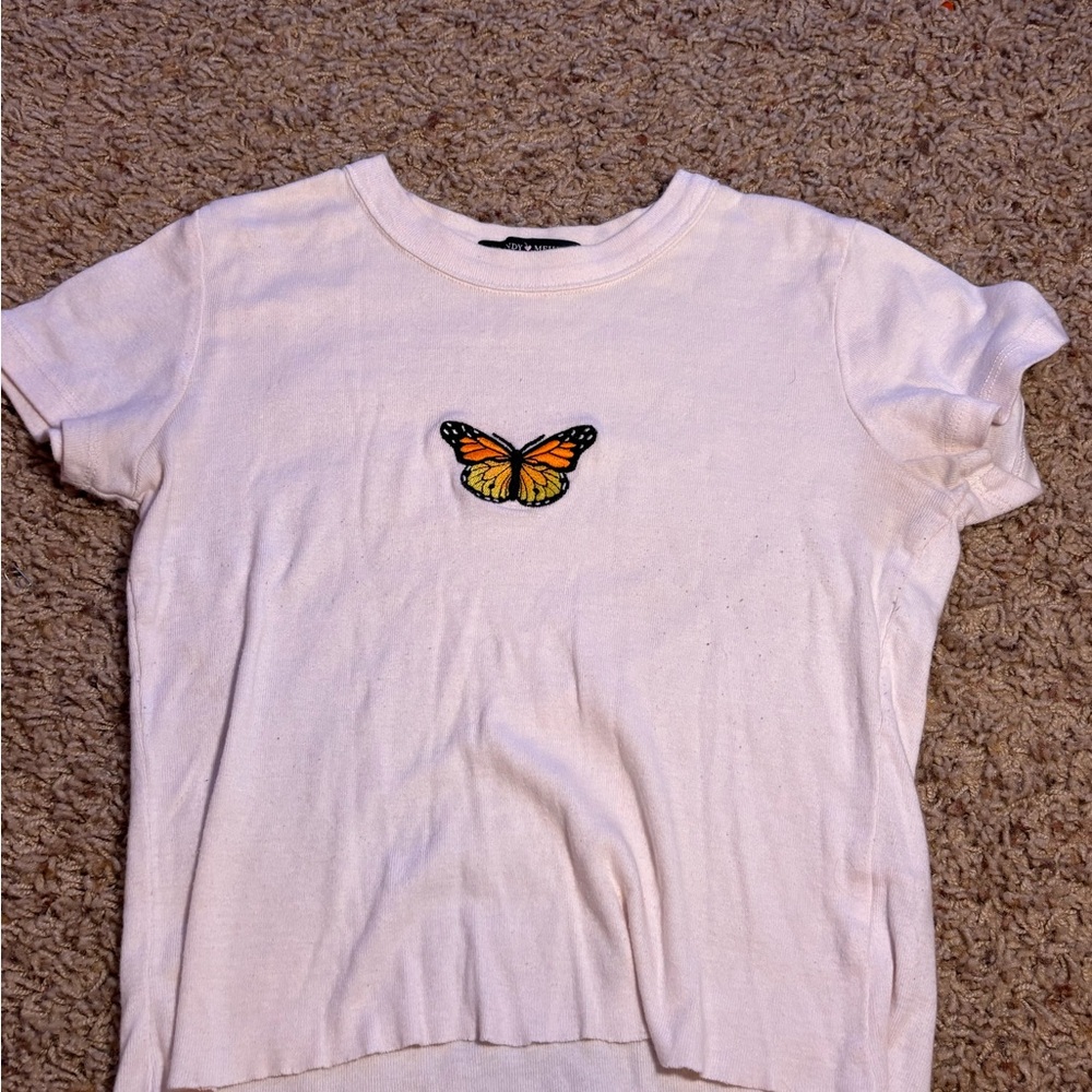 Brandy Melville OG White Crop Top with Butterfly